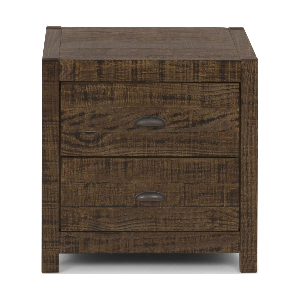 24" Dark Brown Distressed Solid Wood Two Drawer Nightstand V341796