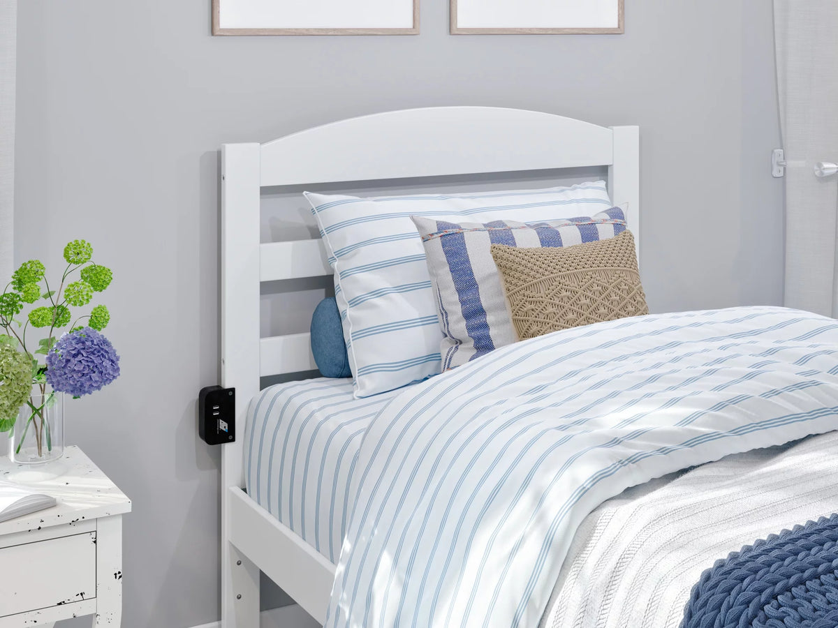 White Twin XL Wood Platform Bed Frame with Foot Drawer Storage C59537