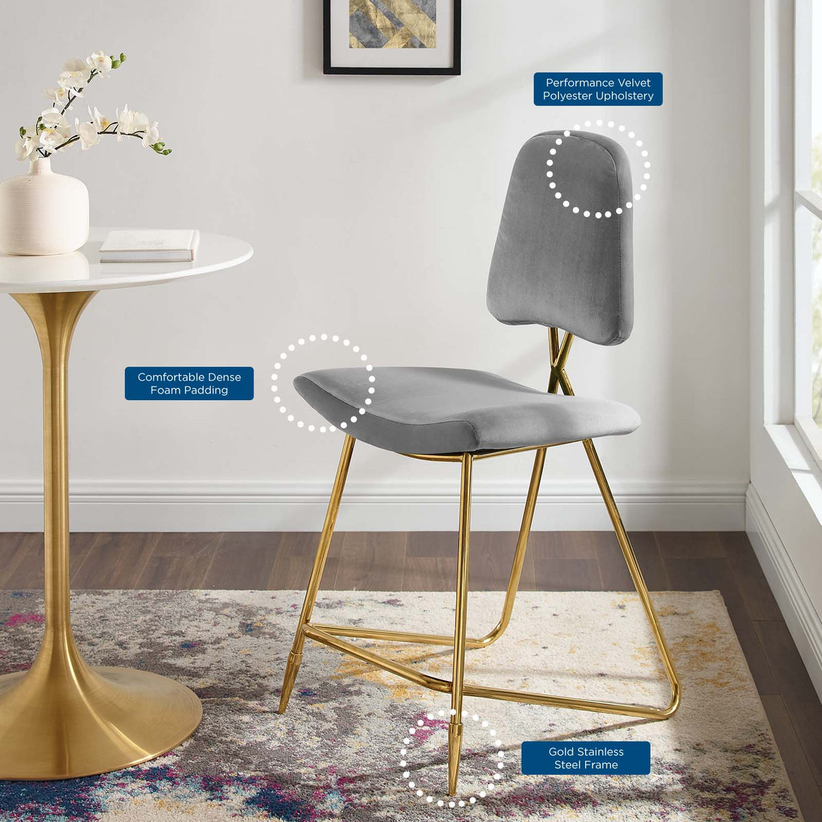 Gray Velvet Counter Stool I203