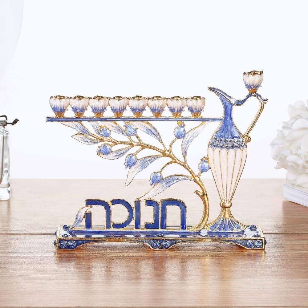 Blue Enamel Menorah Candelabra X585