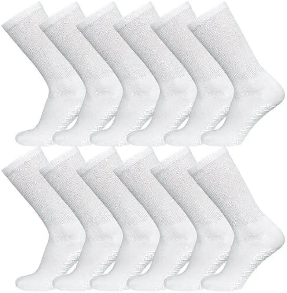 Women Non-Skid Diabetic Cotton Crew Socks with Non Binding Top X859120