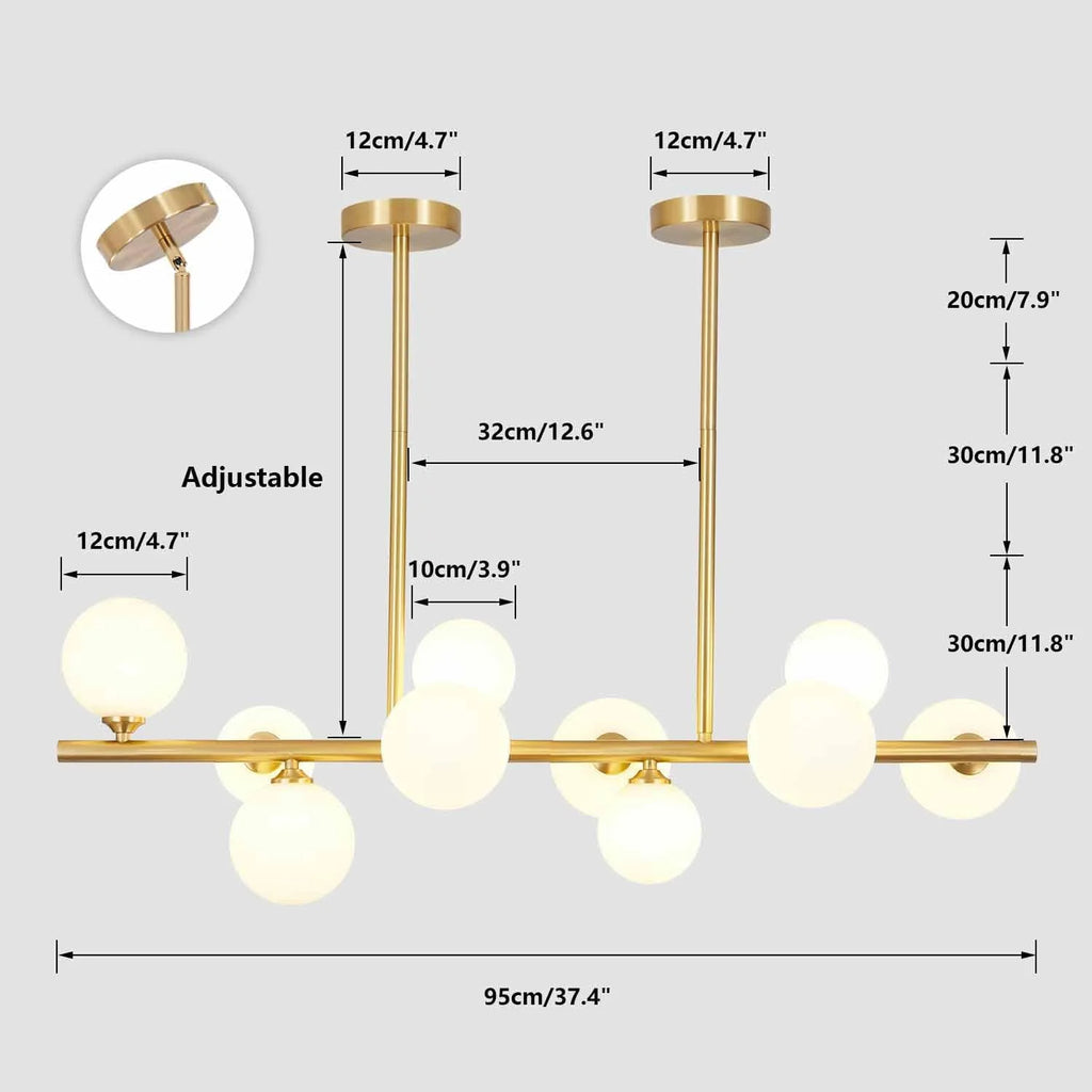 Gold Globe Sputnik Chandelier 10-Lights Frosted White Glass Ceiling Lamp A51020