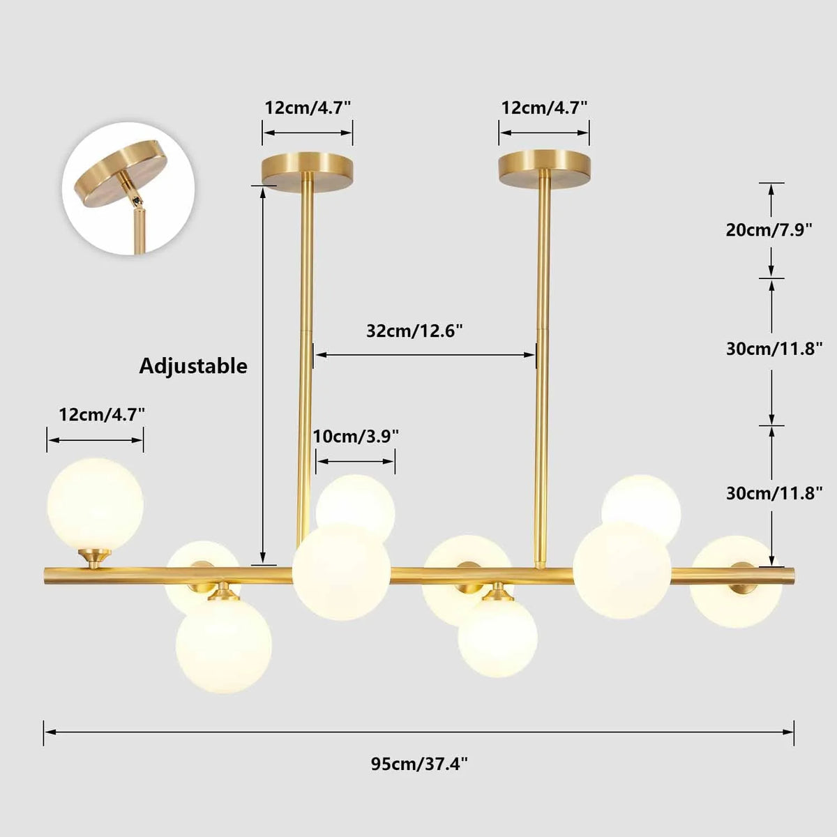 Gold Globe Sputnik Chandelier 10-Lights Frosted White Glass Ceiling Lamp A51020