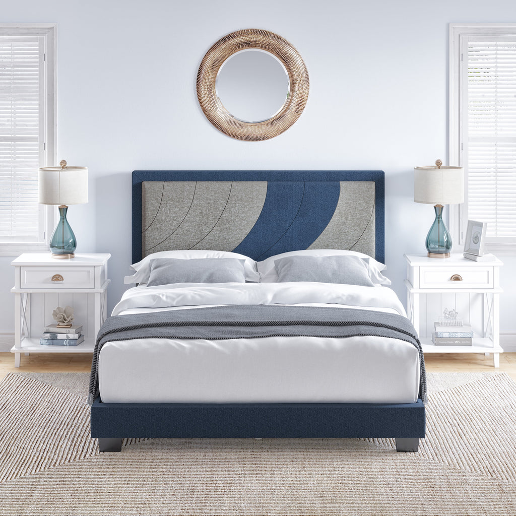 Queen Black Gray Faux Leather Platform Bed U13333