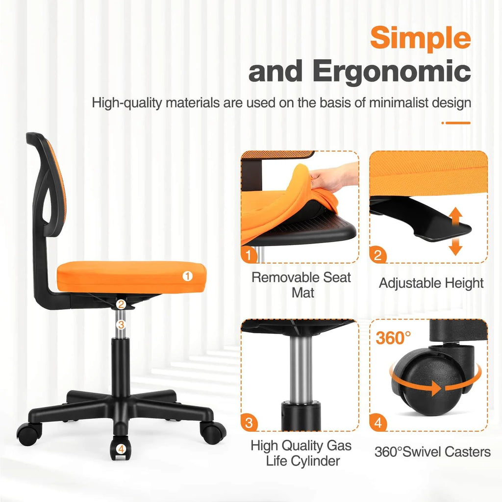 Ergonomic Office Chair with Wheels, Orange A390