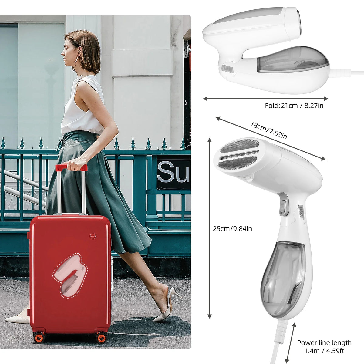 1300W Foldable Handheld Travel Steamer with 120ml Detachable Water K780