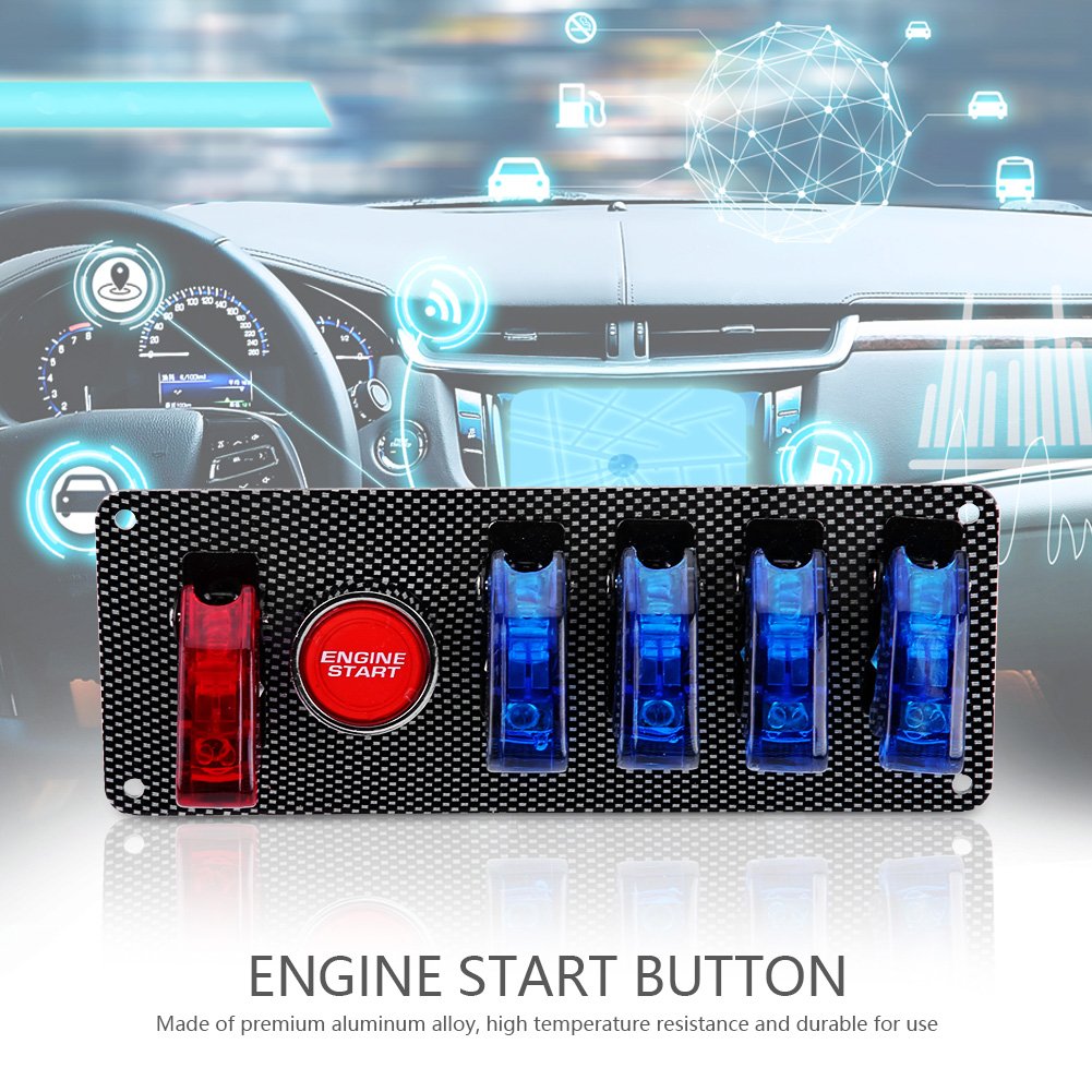 12V Racing Car Ignition Switch Panel with 4 Blue & 1 Red LED Push Button, Pack of 2 B66620