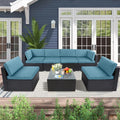 7-Pieces Wicker Outdoor Sectional Sofa Set with Haze Blue Cushions U12200