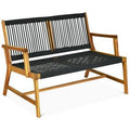 Black Acacia Wood 2-Person Patio Bench J1833