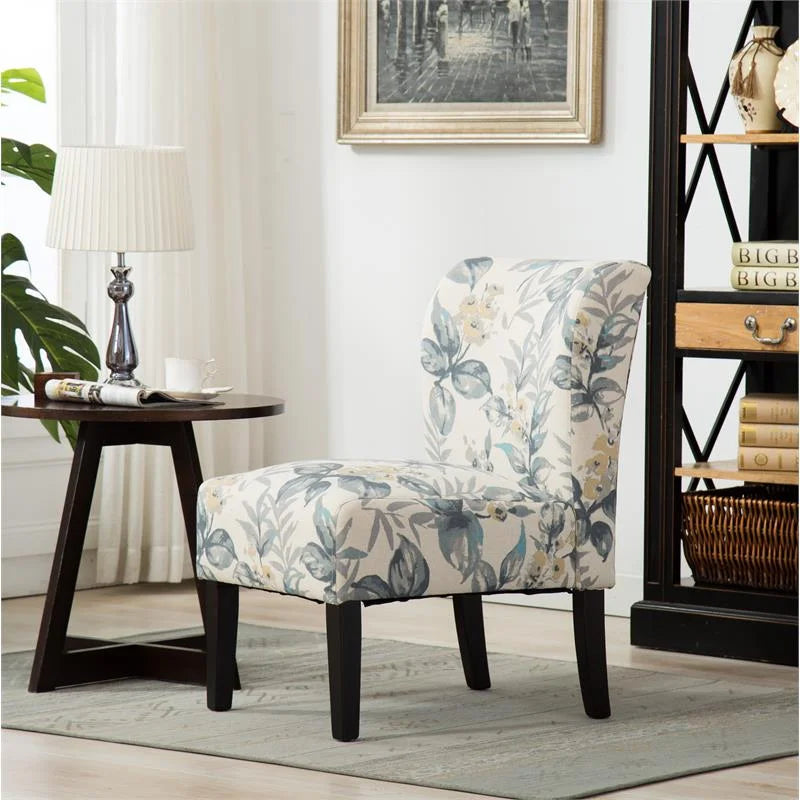Blue Leaves Fabric Armless Accent Chair C674565