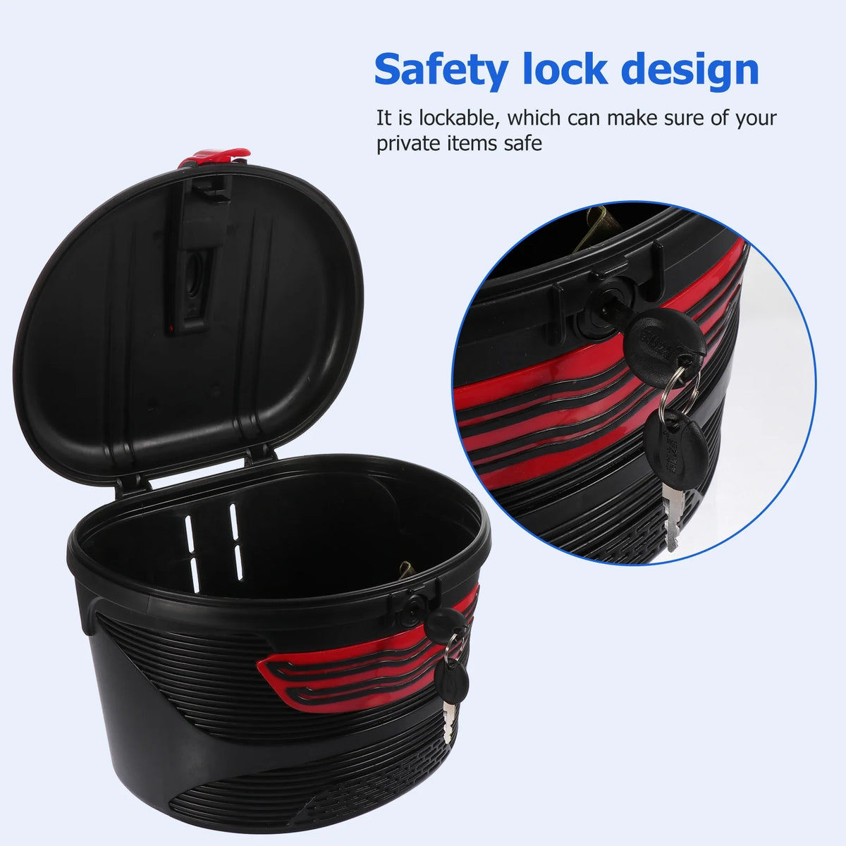 Red Electric Mountain Bike Front Frame Hanging Plastic Storage Basket with Lock V18384