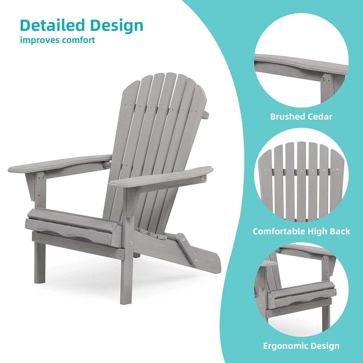 Folding Adirondack Chair Set of 2 Wooden Natural Finish Q955626
