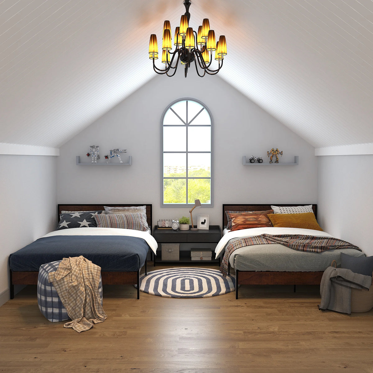 Full Metal Bed Frame with Wood Headboard E82457