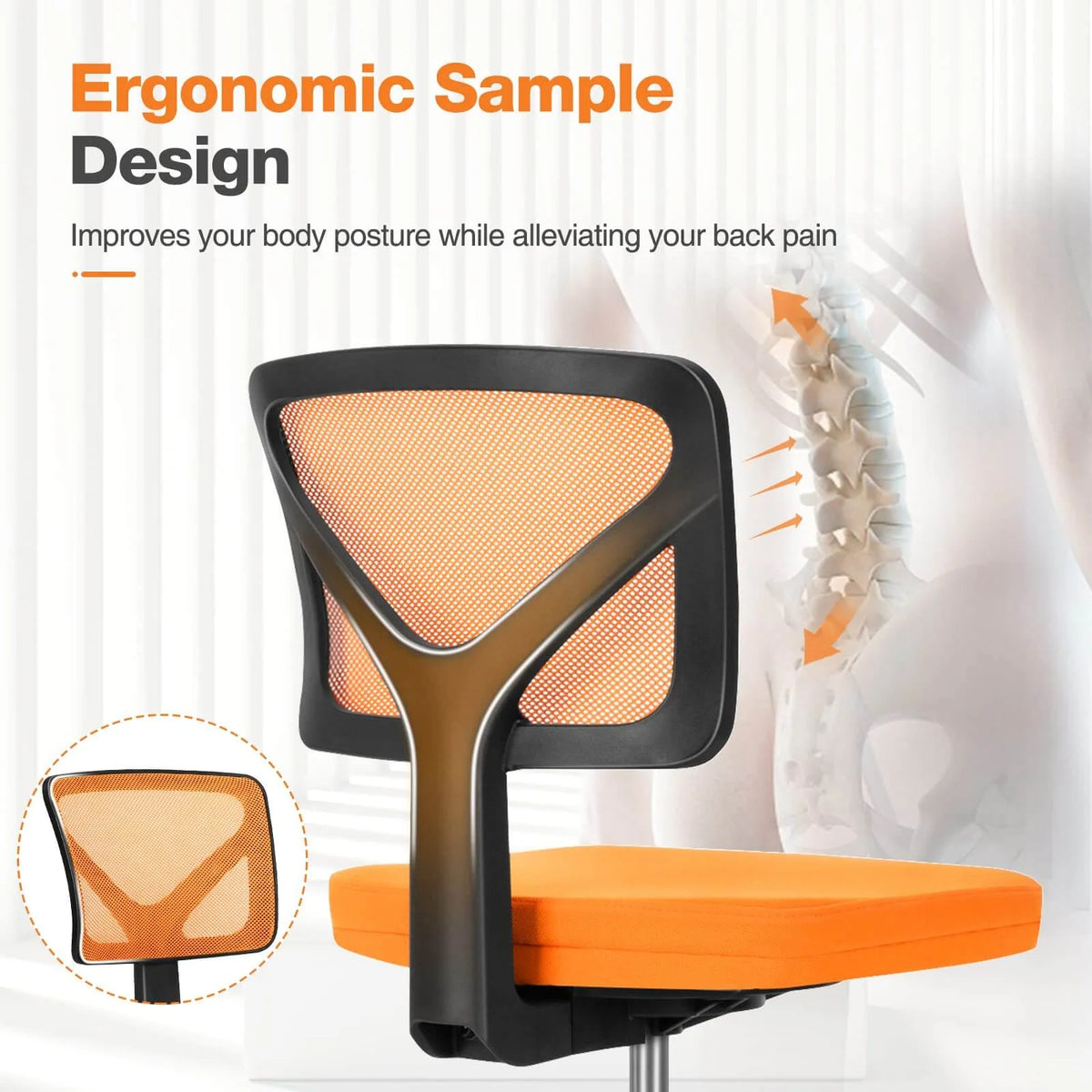 Ergonomic Office Chair with Wheels, Orange A390