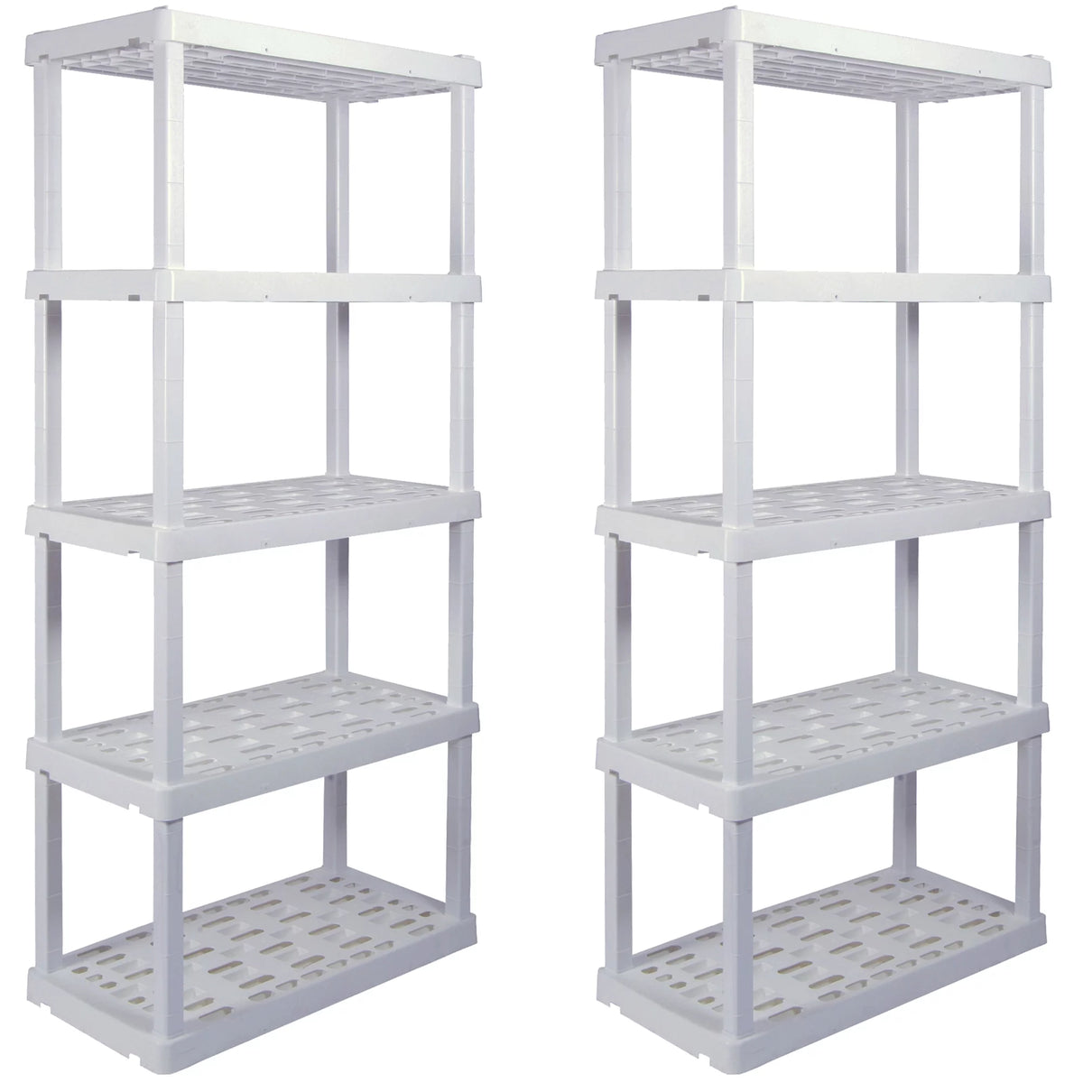 5 Shelf Plastic Shelving, 2 Pack, White, 750 lbs Capacity V307255