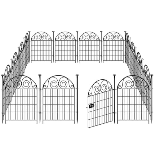 Black Metal 12 Panels 40 in Tall Garden Animal Barrier Fence With Gate W920