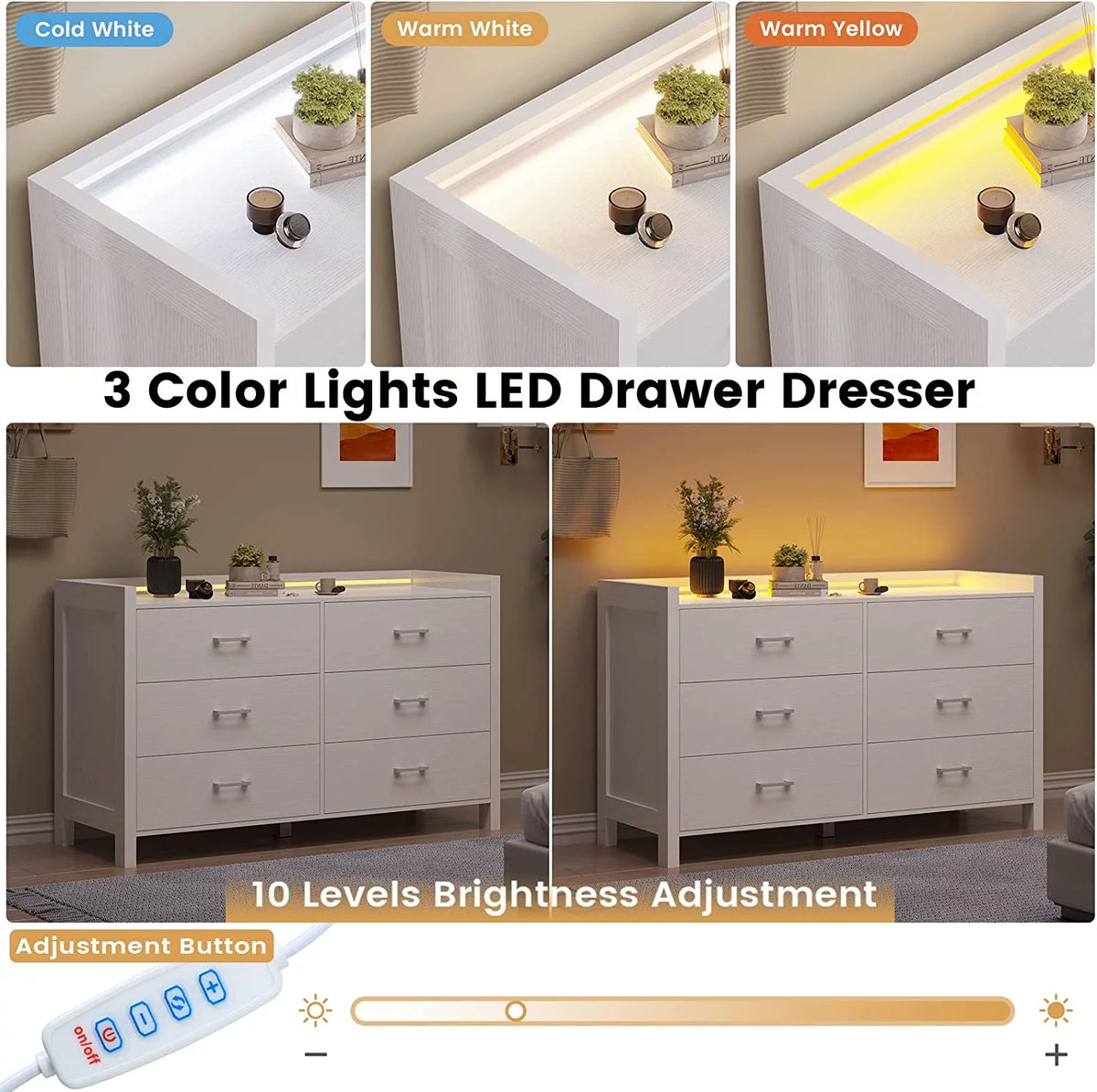 White 6 Drawer Wooden Dresser L703452