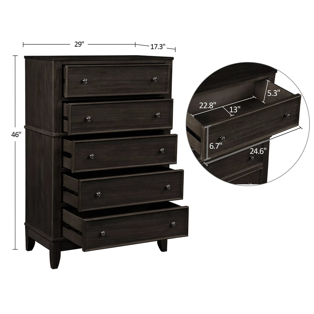 5 Drawers Solid Wood Chest P607