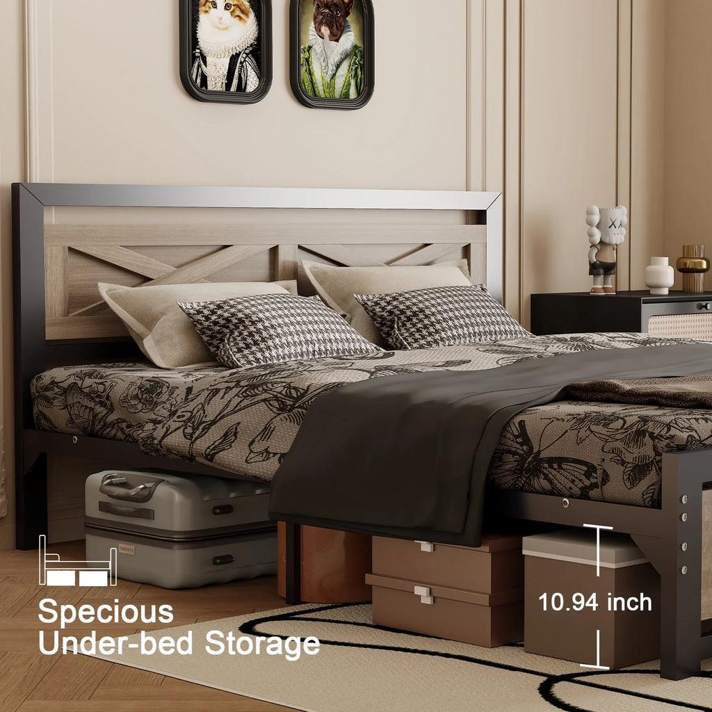 Platform Bed Frame with Headboard, Twin Size Bed G3059