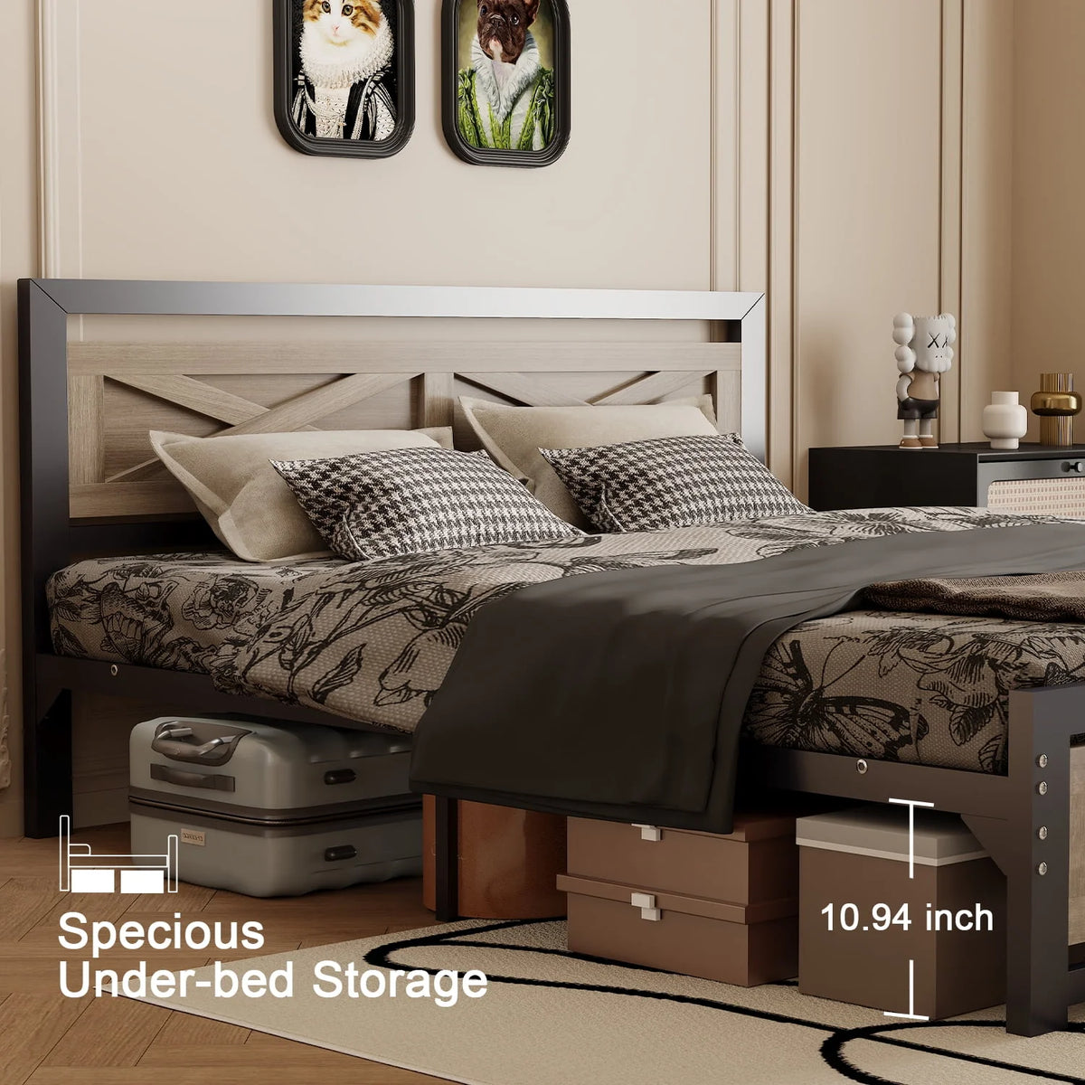 Platform Bed Frame with Headboard, Twin Size Bed G3059