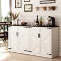 White-Brown 4 Barn Doors Buffet Cabinet with Adjustable Shelves L5202