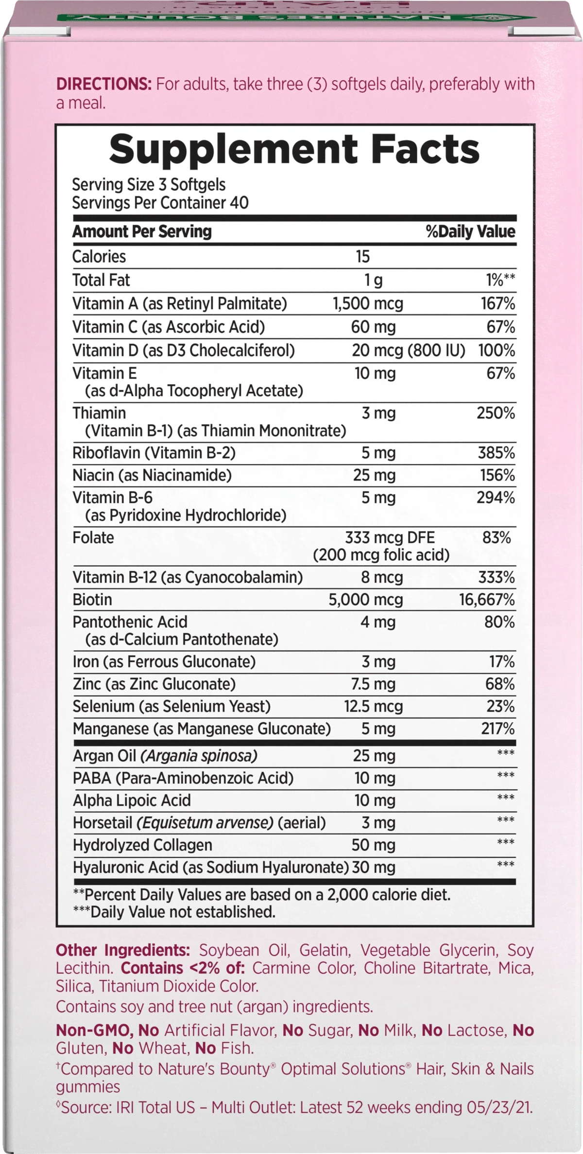 Hair, Skin and Nail Biotin & Vitamins A, C, & E Softgels, 120 Ct P417513