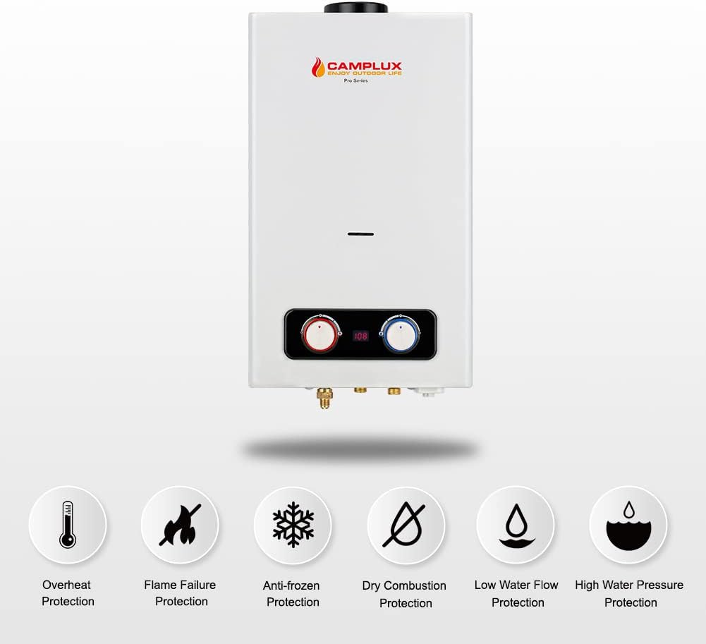 Tankless Propane Water Heater, Outdoor Portable Gas Water Heater, White B736