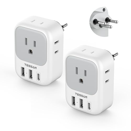 2 Pack European Travel Plug Adapter with 4 Outlets 3 USB Charger M8618