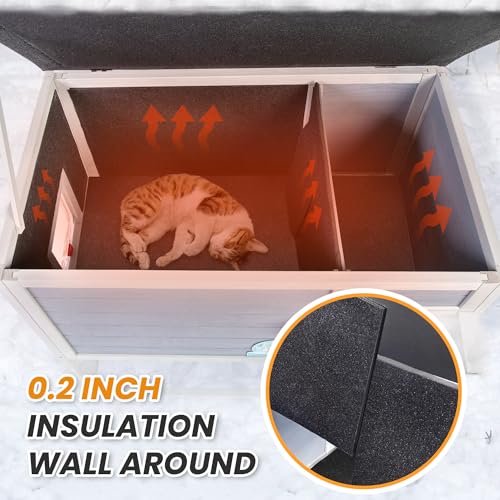 Weatherproof Insulated Outdoor Cat House with PVC Curtain W216864