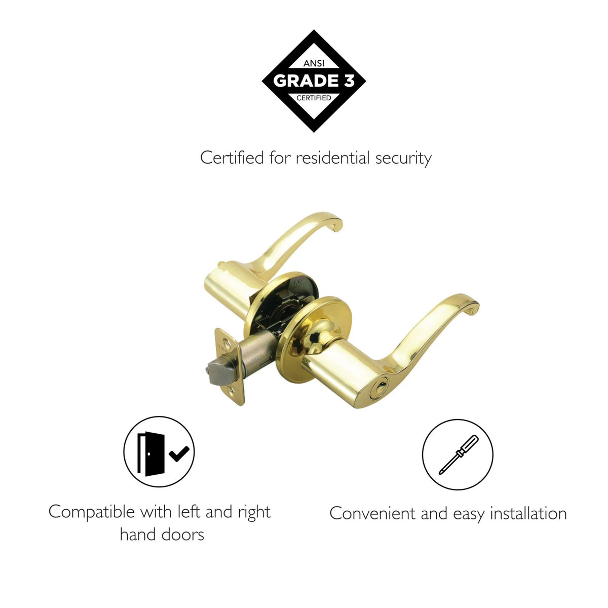 Entry Door Lever Adjustable Backset Polished Brass Q6642