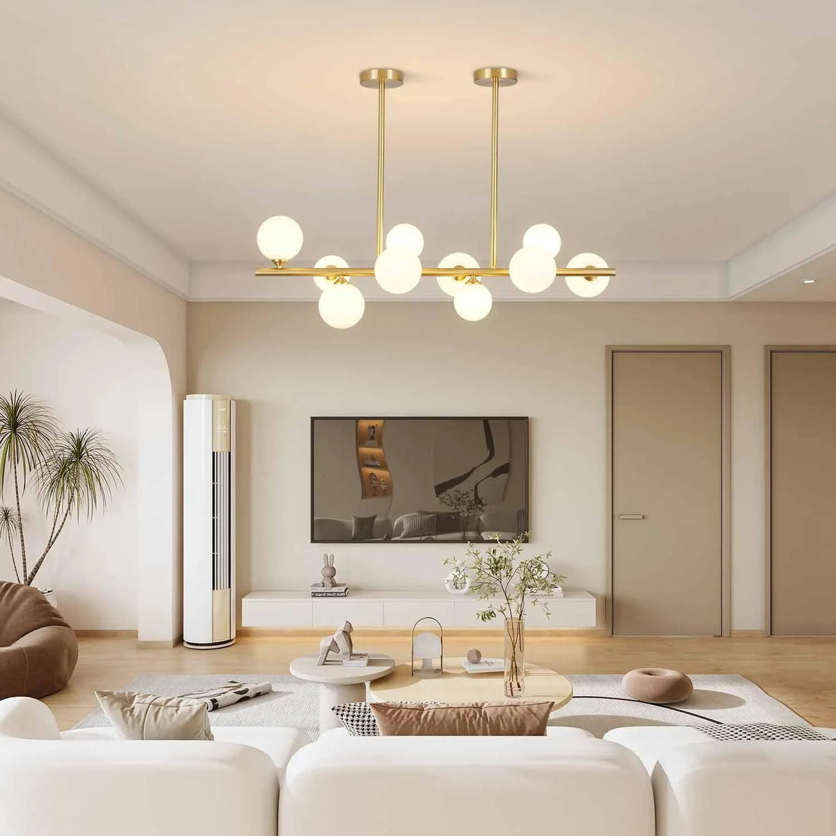 Gold Globe Sputnik Chandelier 10-Lights Frosted White Glass Ceiling Lamp A51020