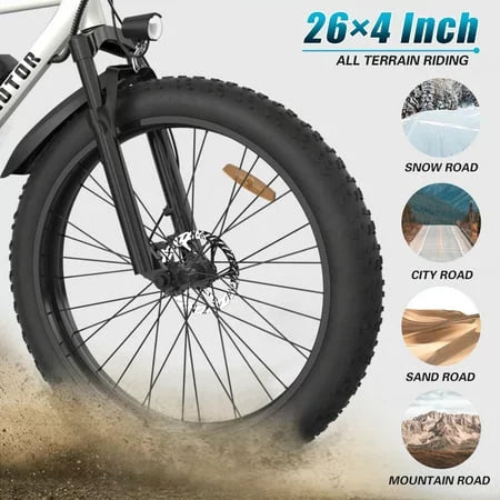 Electric Mountain Bike 750W 48V 13AH Removable Lithium Battery 26" 4.0 inch Fat Tire White R7189