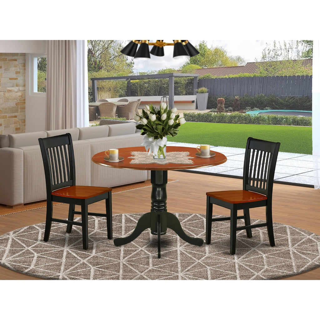 3PC Dining Room Table with Two Drop Leaves and Wood Seat Chairs O691