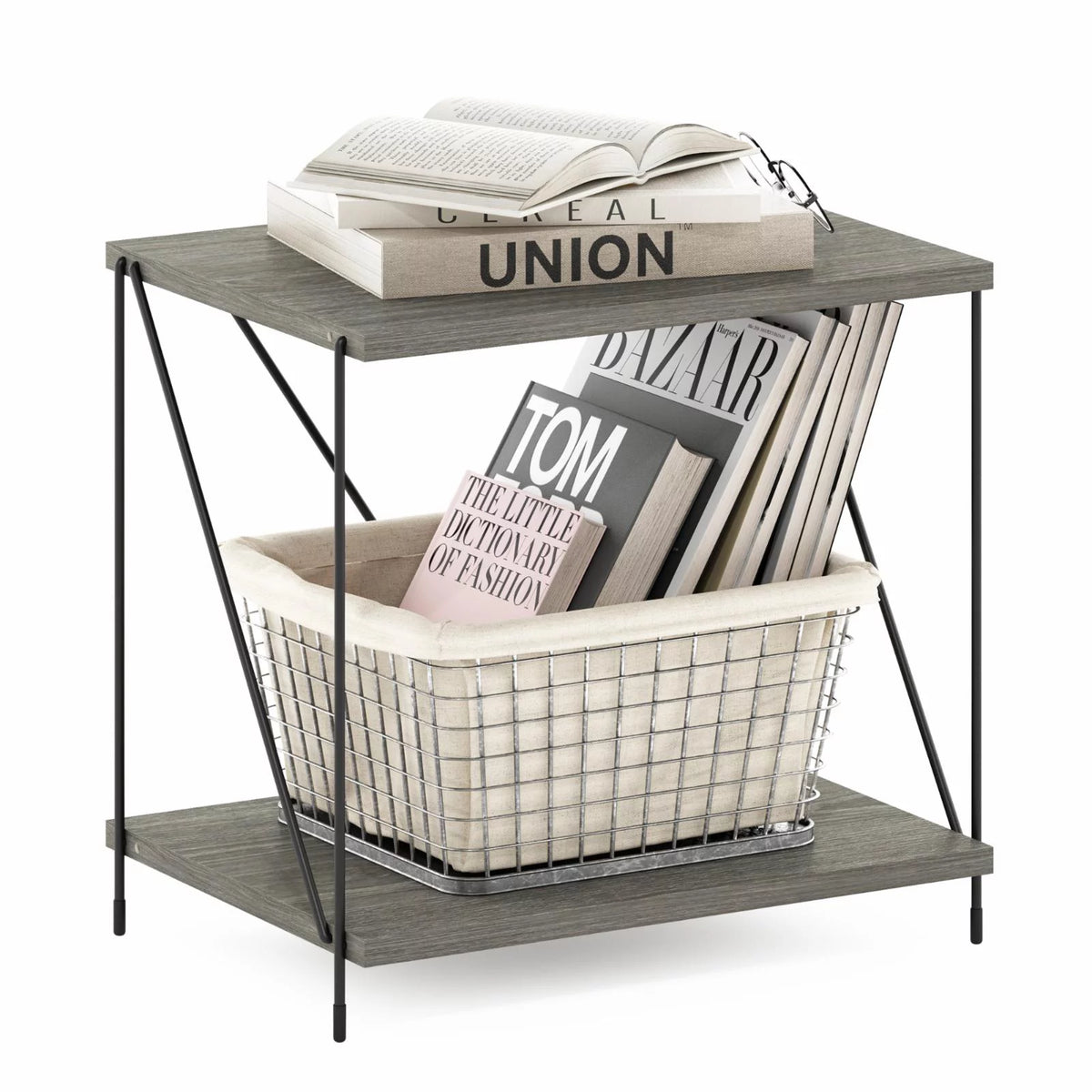 Oak Side Table with Metal Frame W6895