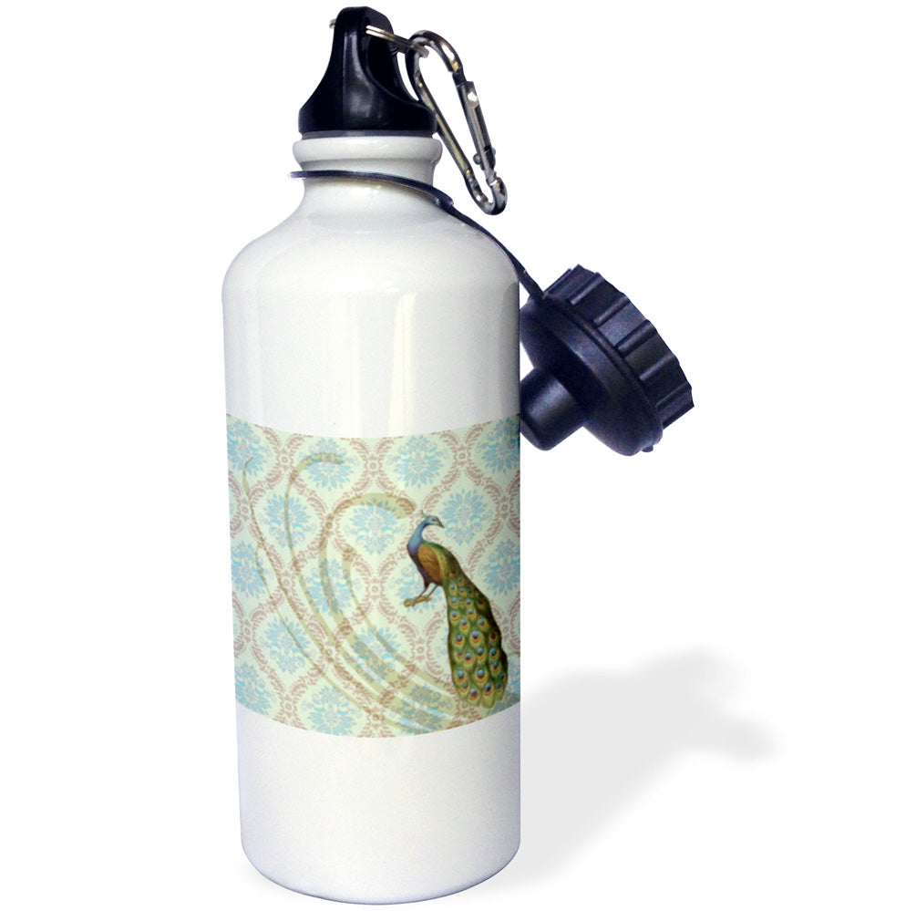 Vintage Elegant Victorian Peacock Damask Water Bottle, 21-ounce S3609