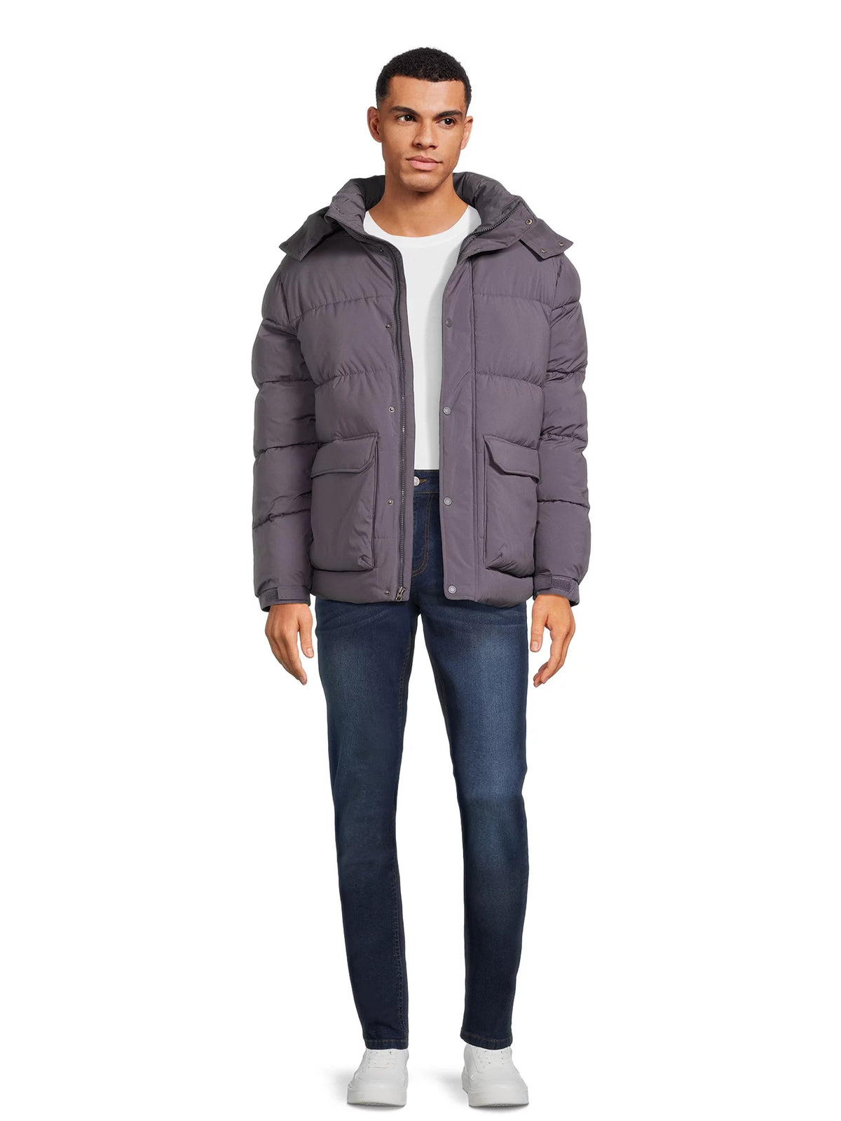 Men's Quilted Puffer Jacket with Removable Hood Y1712