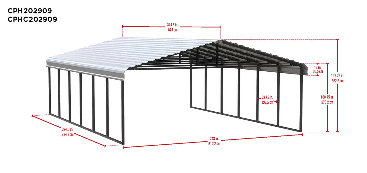 20 ft. x 29 ft. x 9 ft. Charcoal Carport X63832