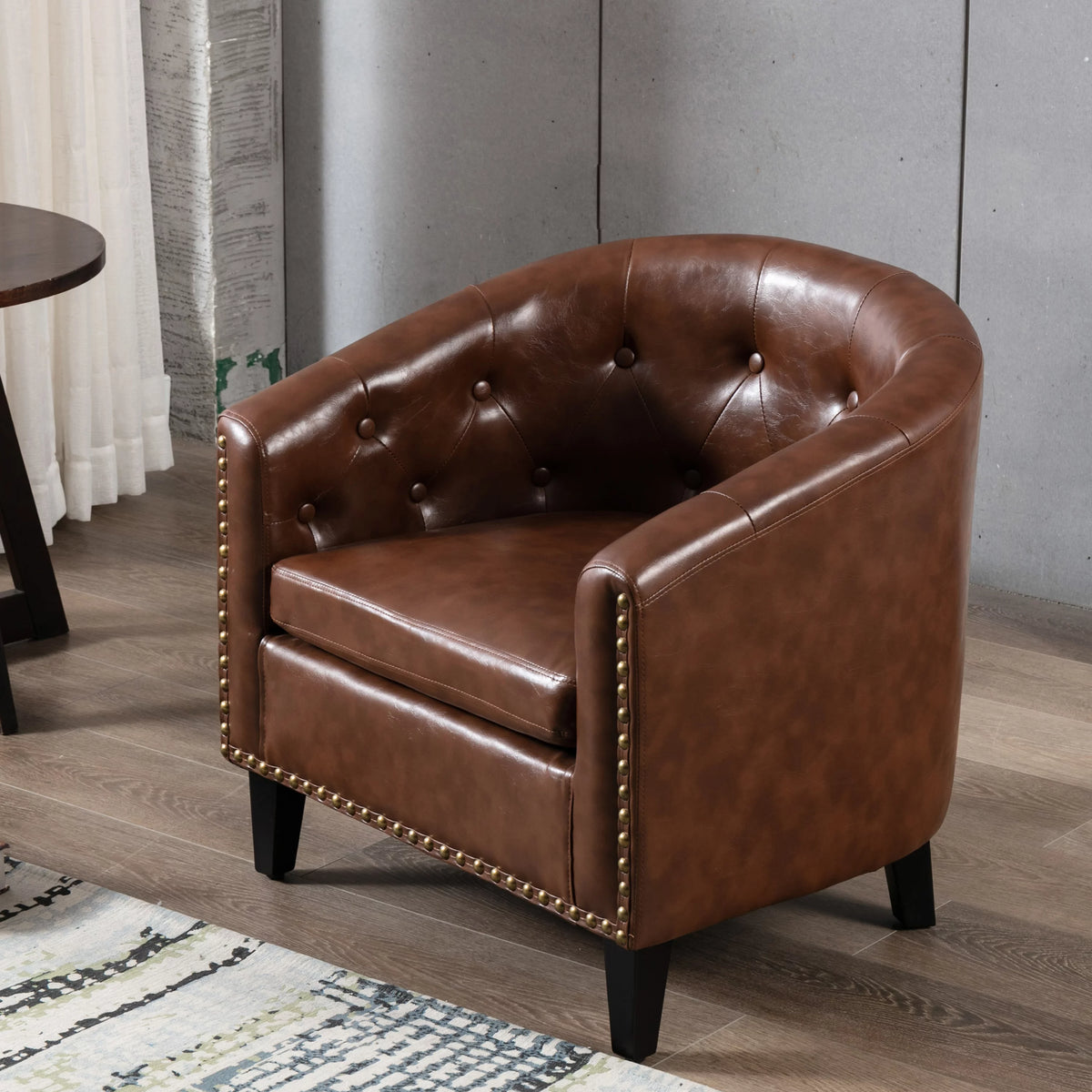 PU Leather Tufted Barrel Chair I303