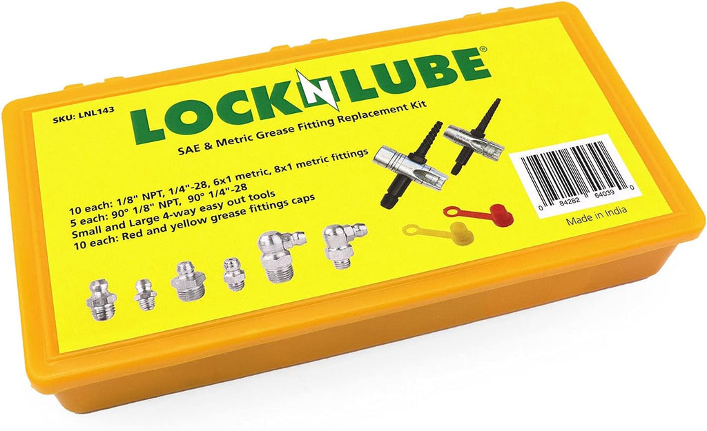 Grease Fitting Replacement Kit with SAE and Metric Zerks, Multi-Tools, Fitting Caps J825495