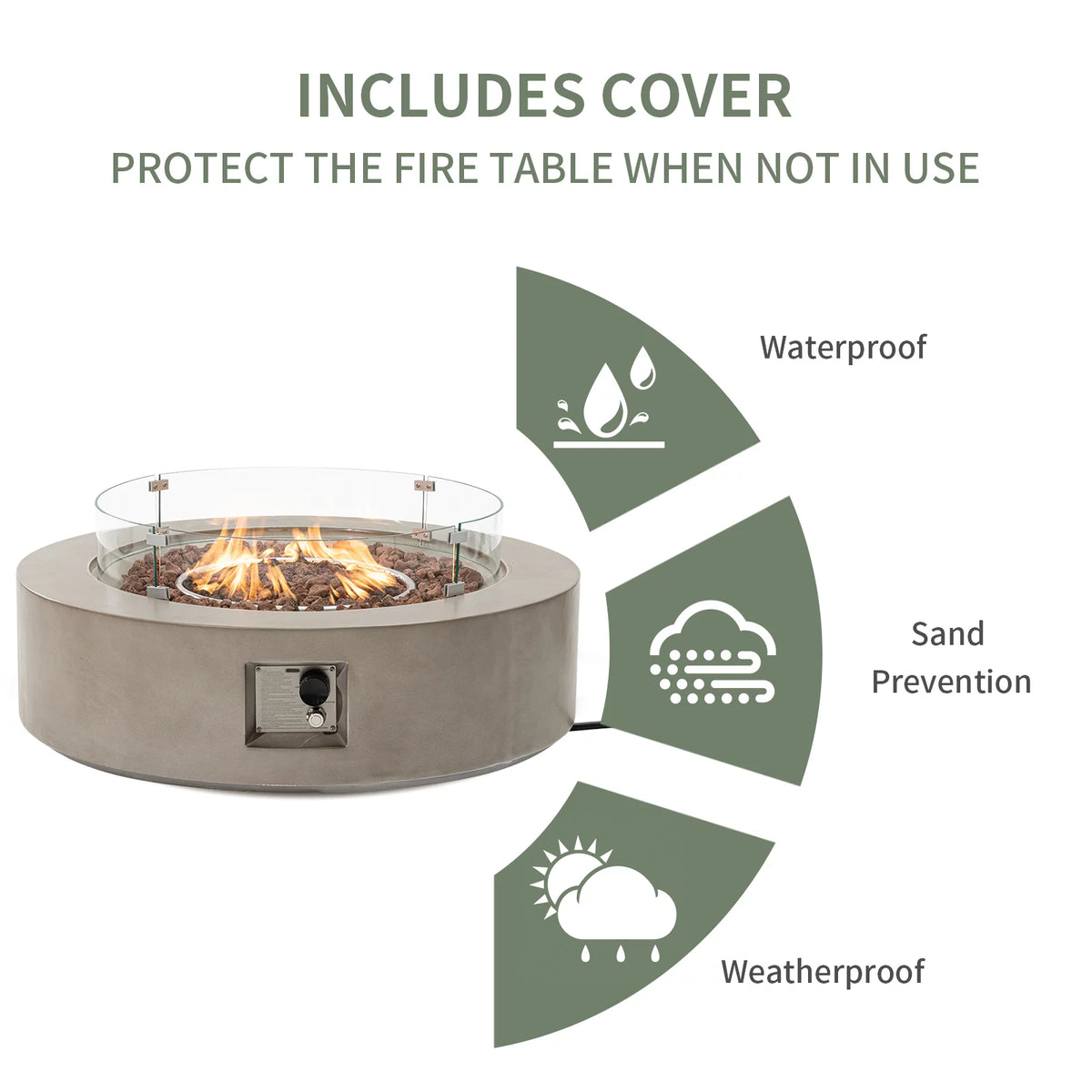 40.5 inch Round Grey Propane Fire Pit Table Y9616