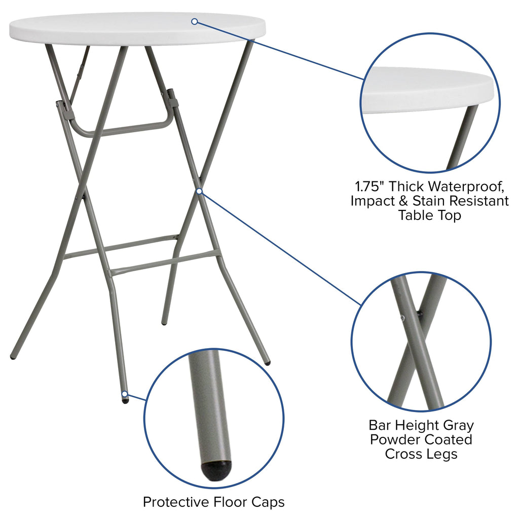 32-Inch Round Granite White Plastic Bar Height Folding Table Y5266