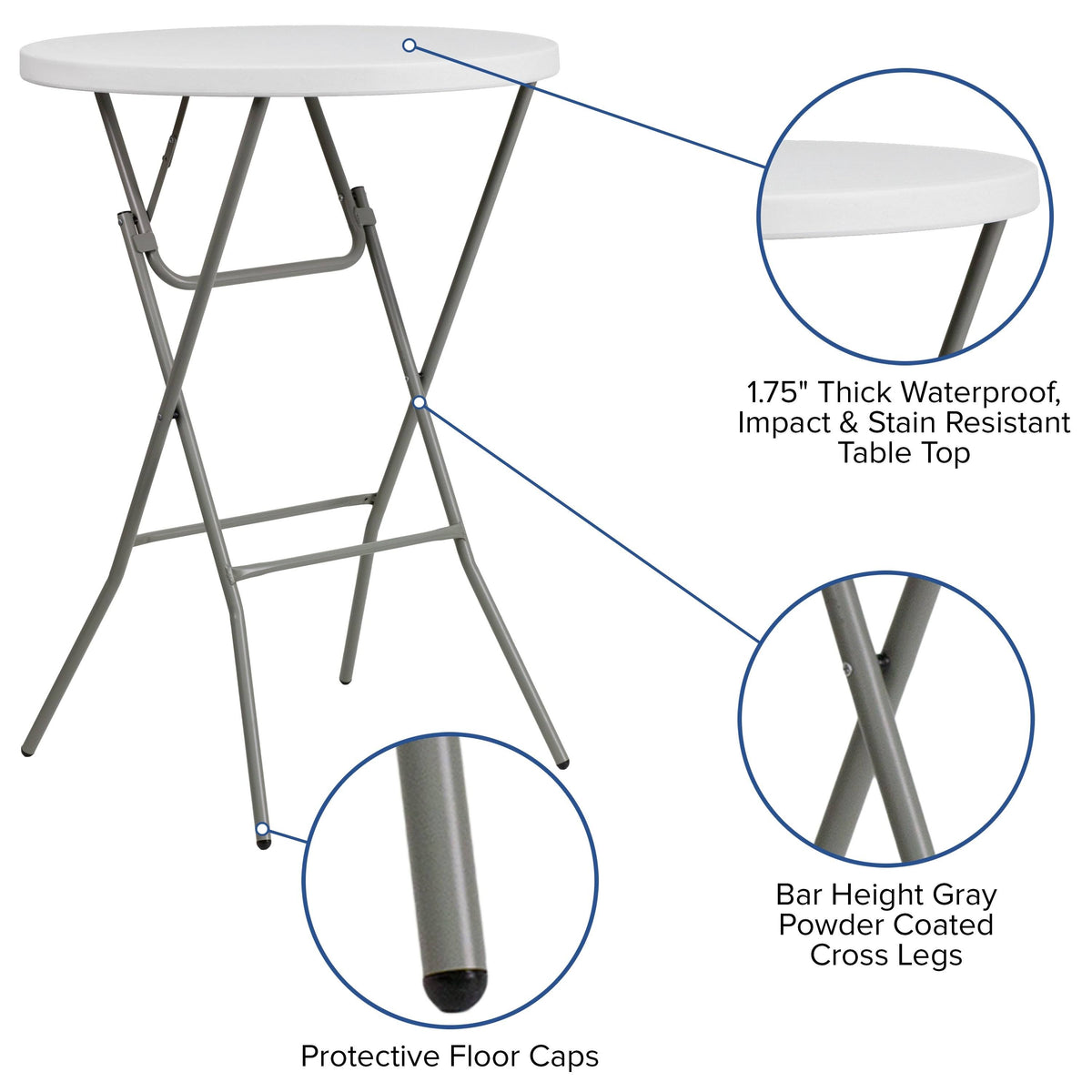 32-Inch Round Granite White Plastic Bar Height Folding Table Y5266