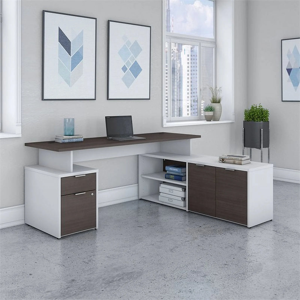 72" L Shaped Desk in White and Storm Gray H8095