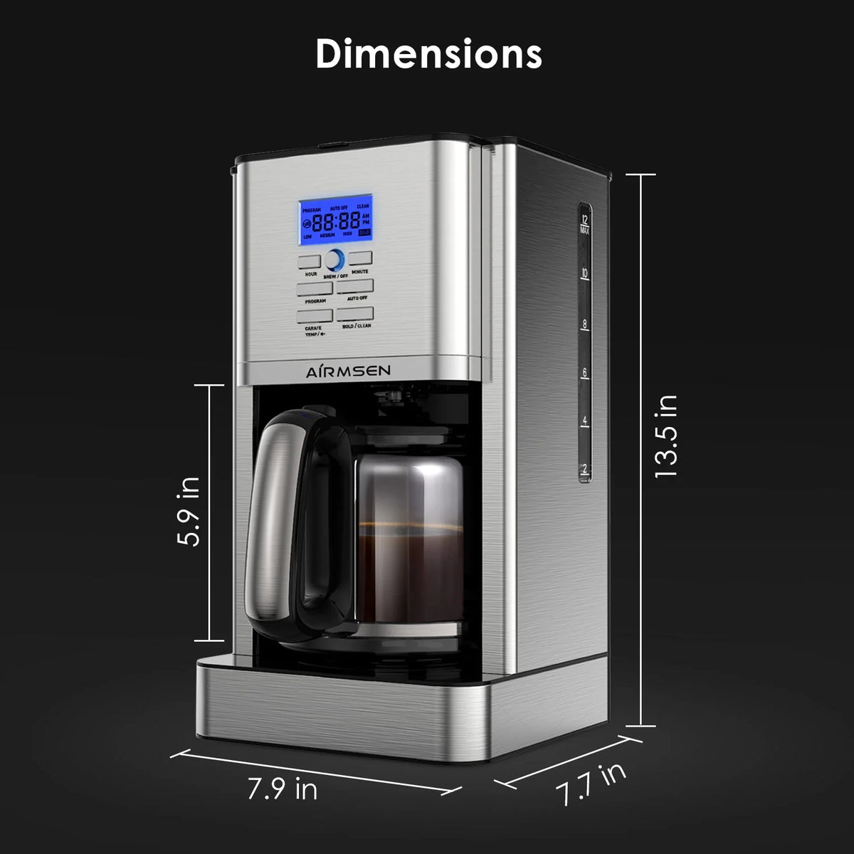 Stainless Steel 12 Cup Programmable Drip Coffee Maker C656255