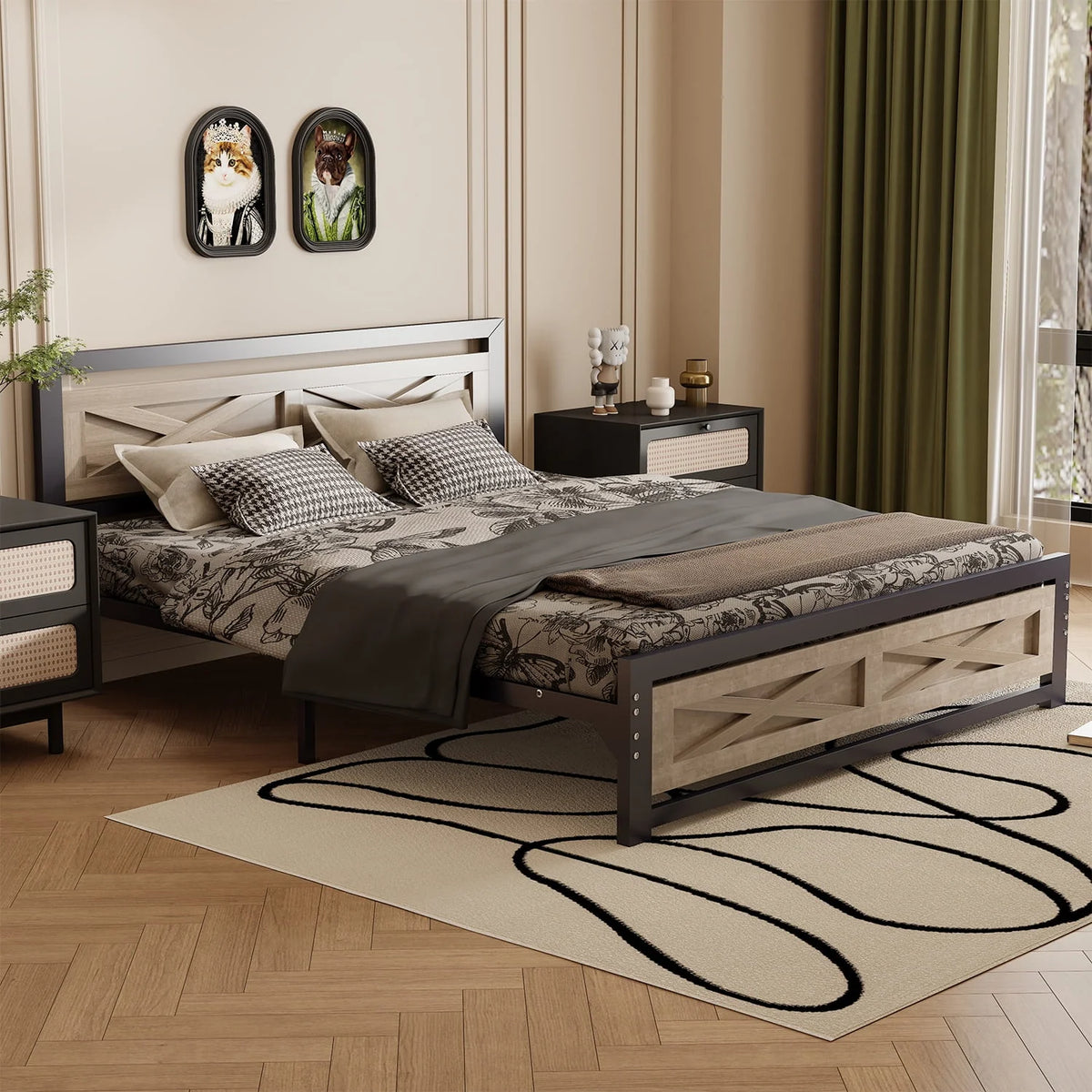 Platform Bed Frame with Headboard, Twin Size Bed G3059