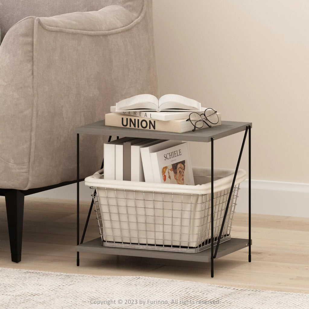 Oak Side Table with Metal Frame W6895