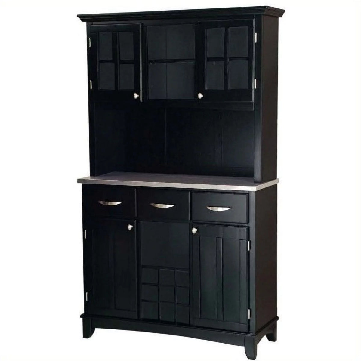 Black 3 Drawer Wine Rack Buffet with Hutch O191