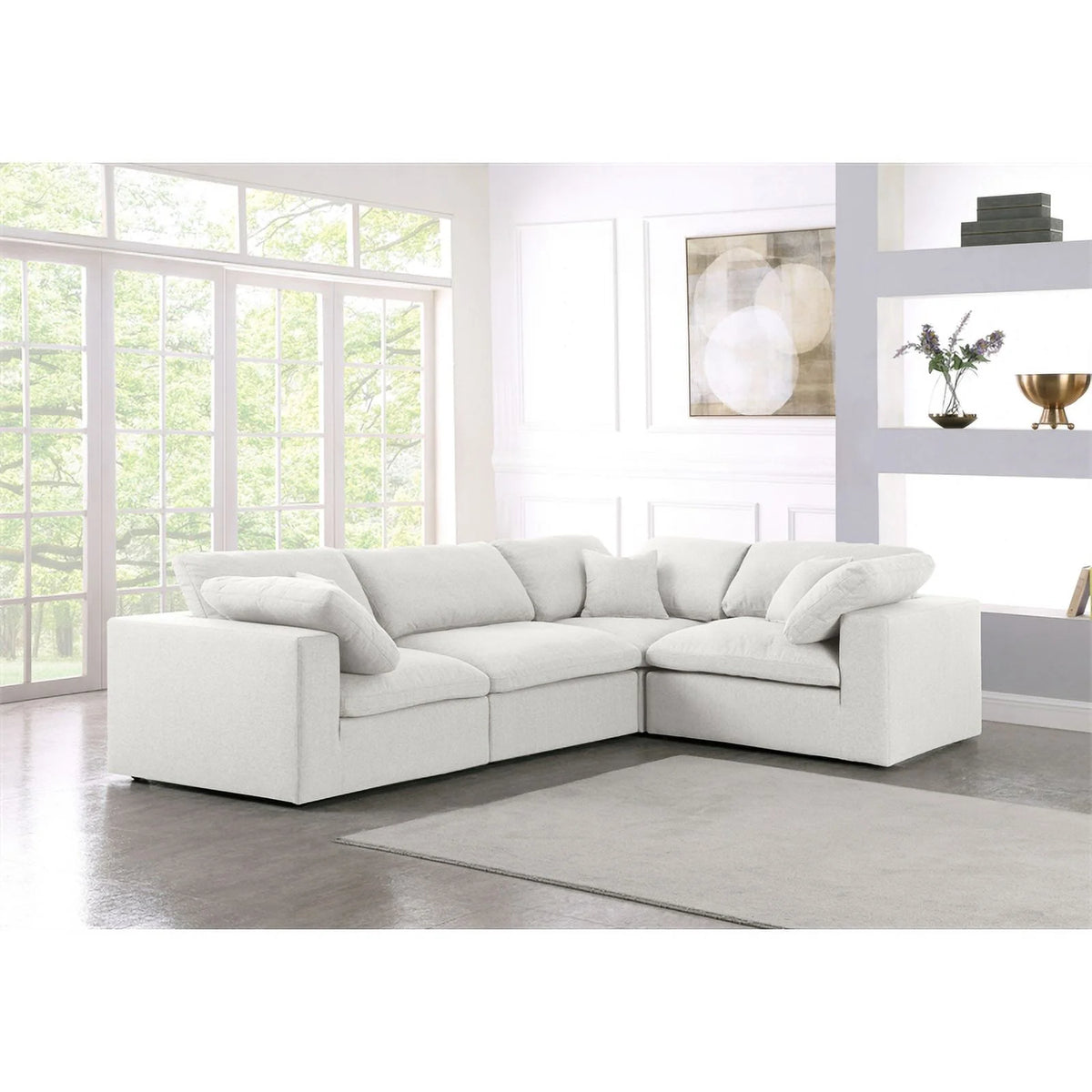 Cream Linen Fabric Modular Sectional S6052