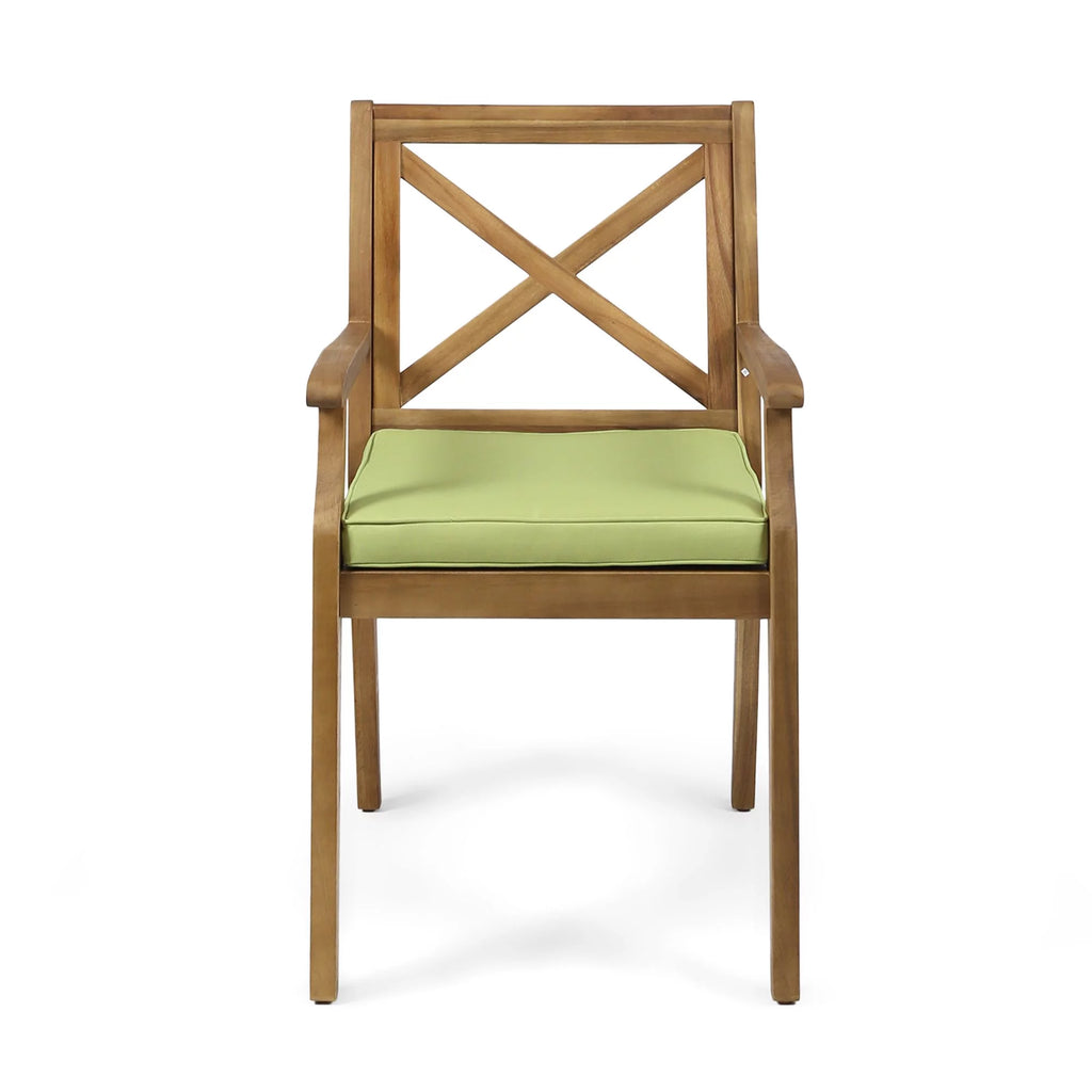 Teak and Green Wooden Patio Dining Arm Chair Set of 2 C4055