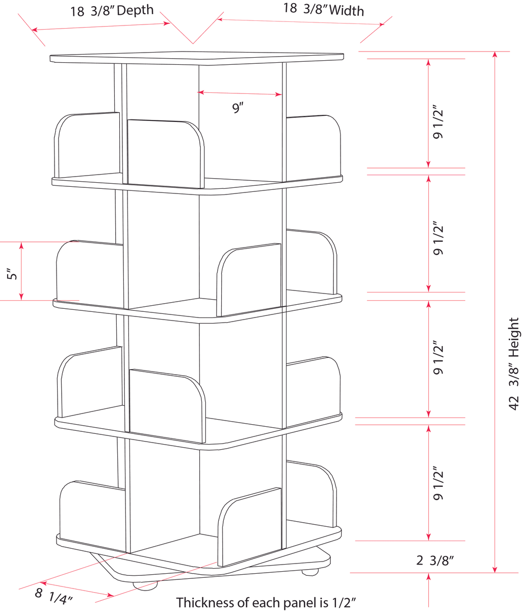Black Wood 4 Tier Revolving Bookcase Q57422